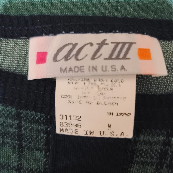 Vintage Act III Green Tartan Pullover Top size Medium - Picture 3 of 4